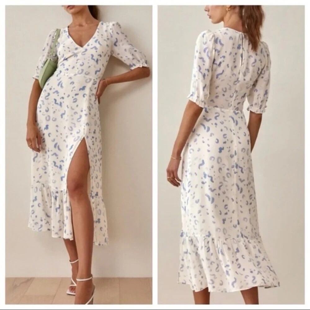 NWT REFORMATION Nantes Dress in Marc Blue & White, Size 0 New XS